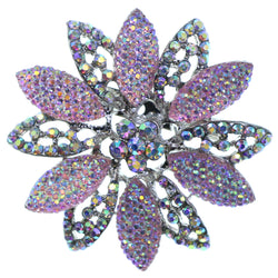 Flower Brooch-Pin With Faceted Accents Silver-Tone & Multi Colored #2317