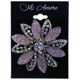 Flower Brooch-Pin With Faceted Accents Silver-Tone & Multi Colored #2317