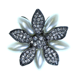 Flower Brooch-Pin With Stone Accents Silver-Tone & White Colored #2318
