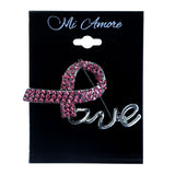 Love Pink ribbon Brooch-Pin With Crystal Accents Silver-Tone & Pink Colored #2321 - Mi Amore