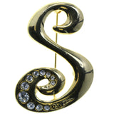 S Initial Brooch-Pin With Crystal Accents Gold-Tone & Clear Colored #2323