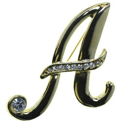 A Initial Brooch-Pin With Crystal Accents Gold-Tone & Clear Colored #2325