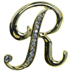 R Initial Brooch-Pin With Crystal Accents Gold-Tone & Clear Colored #2327