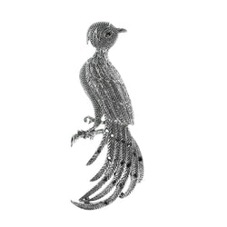 Bird Pheasant Brooch-Pin With Crystal Accents Silver-Tone & Clear Colored #2329 - Mi Amore