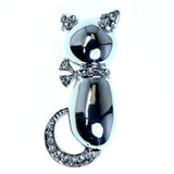 Cat Brooch-Pin With Crystal Accents Silver-Tone & Clear Colored #2334