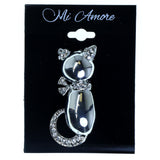 Cat Brooch-Pin With Crystal Accents Silver-Tone & Clear Colored #2334
