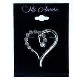Heart Brooch-Pin With Crystal Accents Silver-Tone & Clear Colored #2335