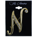 N Initial Brooch-Pin With Crystal Accents Gold-Tone & Clear Colored #2338
