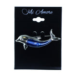 Dolphins Brooch-Pin With Stone Accents Silver-Tone & Blue Colored #2339