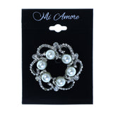 Silver-Tone & White Colored Metal Brooch-Pin With Stone Accents #2340