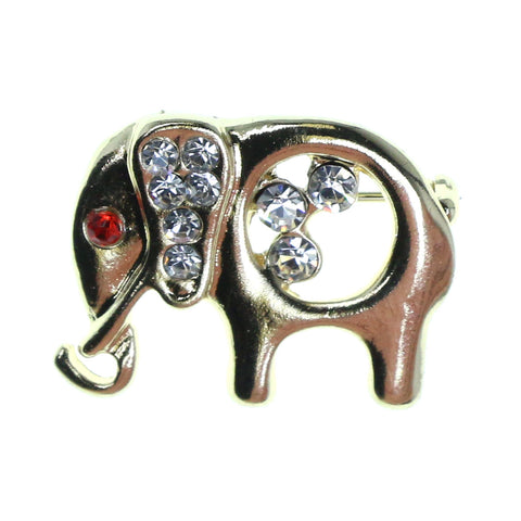 Elephants Brooch-Pin With Crystal Accents Gold-Tone & Clear Colored #2341