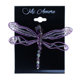 Dragonfly Brooch-Pin With Bead Accents Purple & Clear Colored #2342