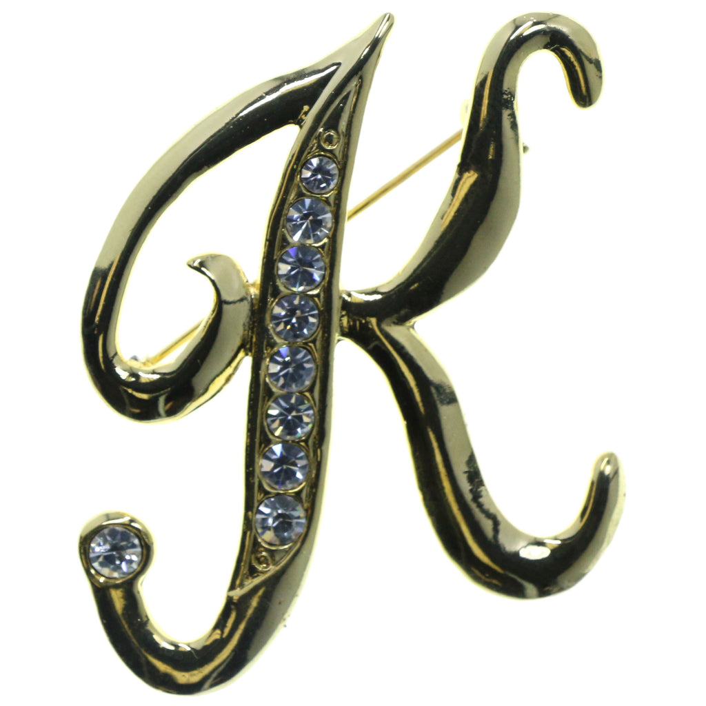K Initial Brooch-Pin With Crystal Accents Gold-Tone & Clear Colored #2 ...