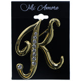 K Initial Brooch-Pin With Crystal Accents Gold-Tone & Clear Colored #2344 - Mi Amore
