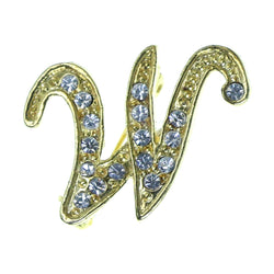W Initial Brooch-Pin With Crystal Accents Gold-Tone & Clear Colored #2345
