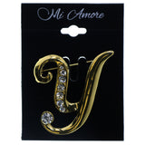 Y Initial Brooch-Pin With Crystal Accents Gold-Tone & Clear Colored #2346