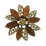 Flower Brooch-Pin With Crystal Accents Gold-Tone & Orange Colored #2352