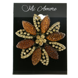 Flower Brooch-Pin With Crystal Accents Gold-Tone & Orange Colored #2352