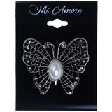 Butterfly Brooch-Pin With Stone Accents Silver-Tone & White Colored #2353