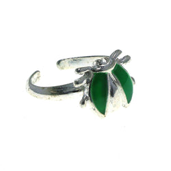 Adjustable Bug Toe-Ring Silver-Tone & Green Colored #4445