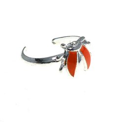 Adjustable Bug Toe-Ring Silver-Tone & Orange Colored #4445