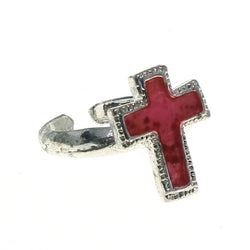 Adjustable Cross Toe-Ring Silver-Tone & Pink Colored #4445
