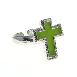 Adjustable Cross Toe-Ring Silver-Tone & Yellow Colored #4445