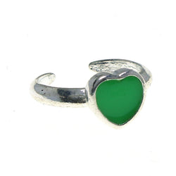 Adjustable Heart Toe-Ring Silver-Tone & Green Colored #4445