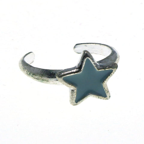 Adjustable Star Toe-Ring Silver-Tone & Blue Colored #4445