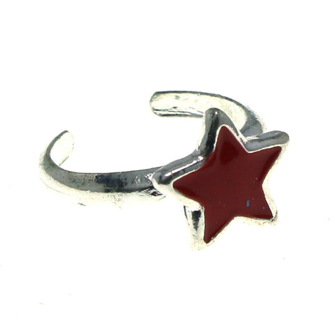 Adjustable Star Toe-Ring Silver-Tone & Red Colored #4445