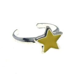 Adjustable Star Toe-Ring Silver-Tone & Yellow Colored #4445