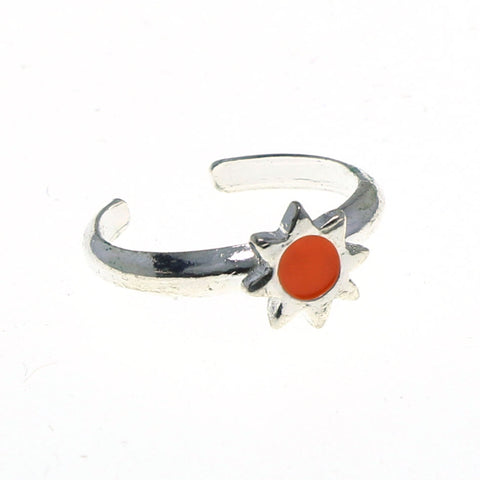 Adjustable Sun Toe-Ring Silver-Tone & Orange Colored #4445