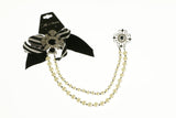 Bow Brooch-Necklace With Bead Accents Black & White Colored #3797
