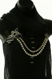 Bow Brooch-Necklace With Bead Accents Black & White Colored #3797
