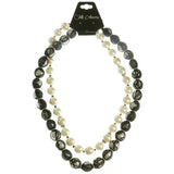 White & Silver-Tone Colored Acrylic Necklace With Bead Accents #3795