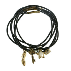 Mi Amore Shoe Lock Key Multiple-Bracelets Black & Gold-Tone