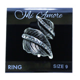 Mi Amore Leaf Sized-Ring Silver-Tone/Clear Size 9.00