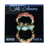 Mi Amore 3 PC  Sized-Ring Gold-Tone/Multicolor Size 6.00
