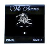Mi Amore 2 band leaf Sized-Ring Silver-Tone/Clear Size 8.00