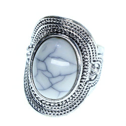 Mi Amore Oval Sized-Ring Silver-Tone/White Size 9.00