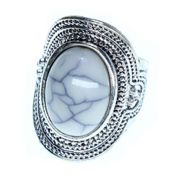 Mi Amore Oval Sized-Ring Silver-Tone/White Size 7.00