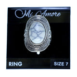 Mi Amore Oval Sized-Ring Silver-Tone/White Size 7.00