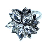 Mi Amore Flower Sized-Ring Silver-Tone/Clear Size 9.00