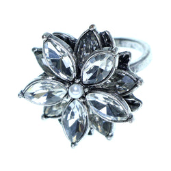 Mi Amore Flower Sized-Ring Silver-Tone/Clear Size 8.00