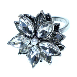 Mi Amore Flower Sized-Ring Silver-Tone/Crystal Size 7.00