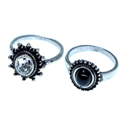 Mi Amore 2 PC  Sized-Ring Silver-Tone/Clear Size 8.00