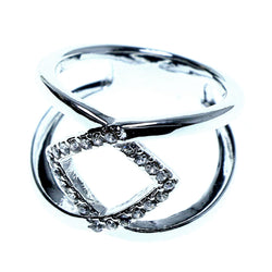 Mi Amore Double band Diamond shape Sized-Ring Silver-Tone & Clear Size 8.00