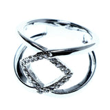 Mi Amore Double band Diamond shape Sized-Ring Silver-Tone & Clear Size 7.00