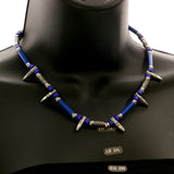 Mi Amore Gothic Bullet Charm Statement-Necklace Blue & Silver-Tone