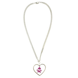 Mi Amore Skull Heart Pendant-Necklace Pink & Silver-Tone